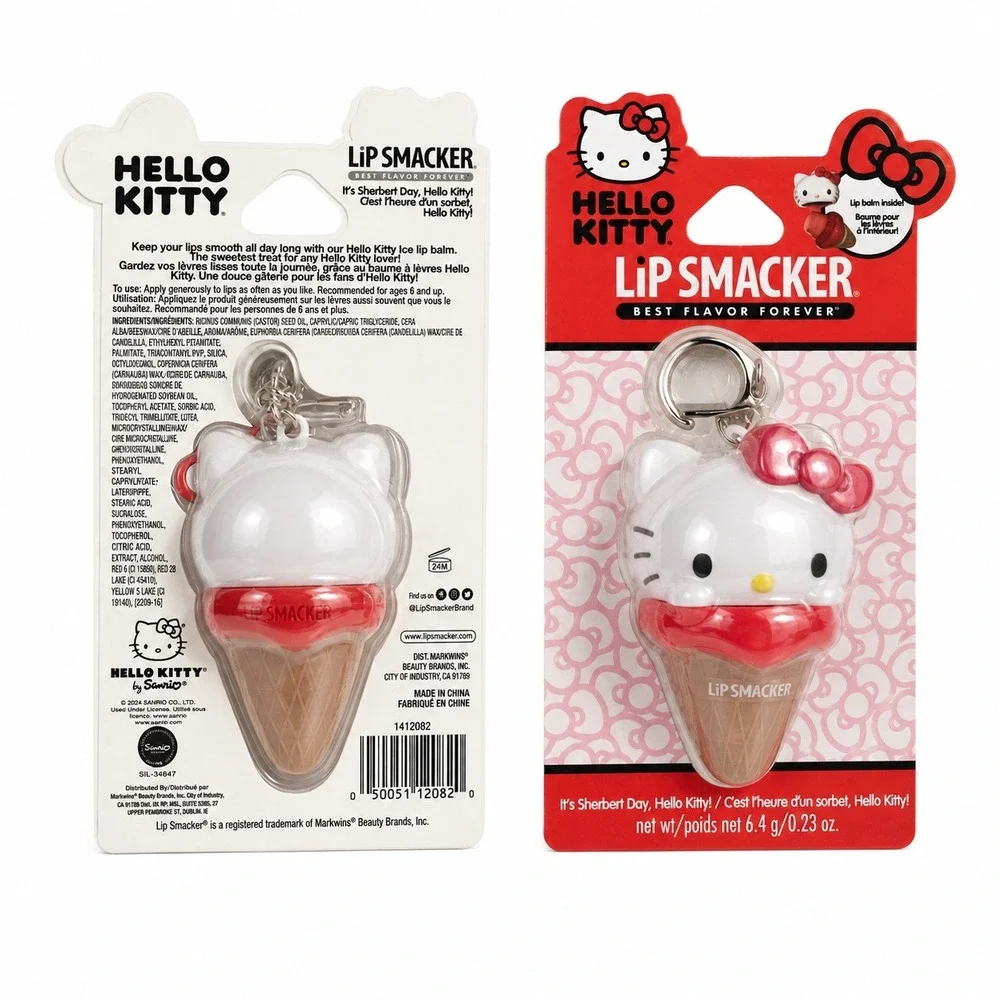 Lot of 2 Hello Kitty Lip Smacker Ice‎ Cream Cone Lip Balm Keychain 0.23oz